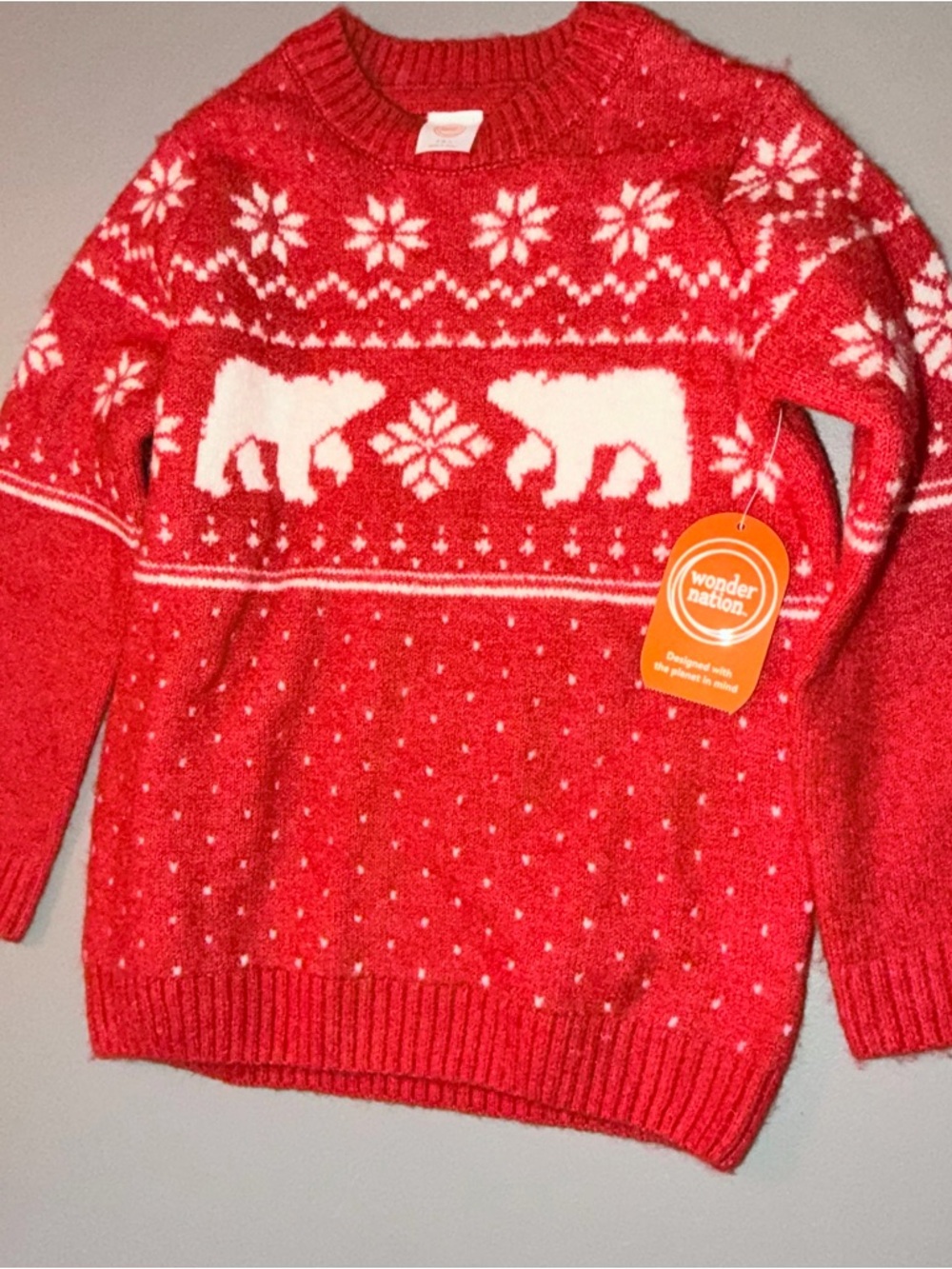 NWT SZ Small 6-7 Polar Bear Kids Sweater Unisex Long Sleeve Red White